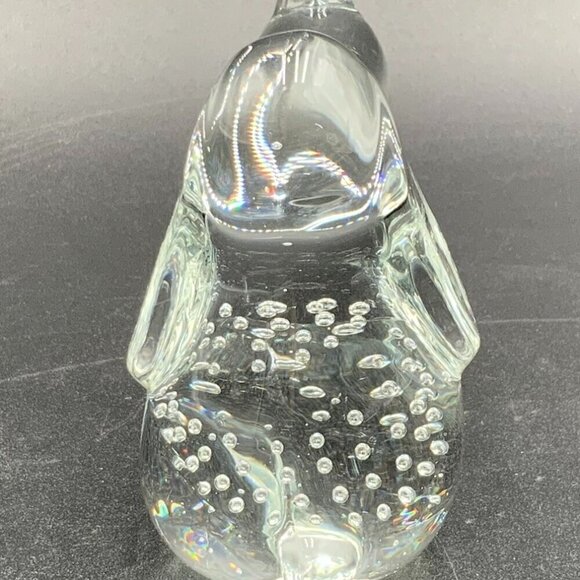 Snoopy Dog Paperweight Clear Art Glass with Controlled Bubbles 4" Long - Picture 3 of 6